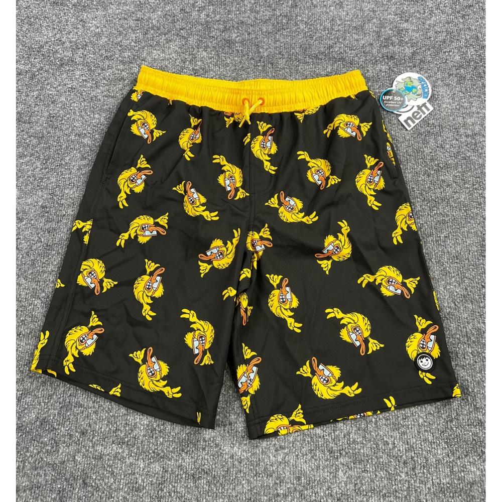 Neff Mens Duck Print Swim Trunks Black Yellow UPF 50+ Board Shorts XXL New